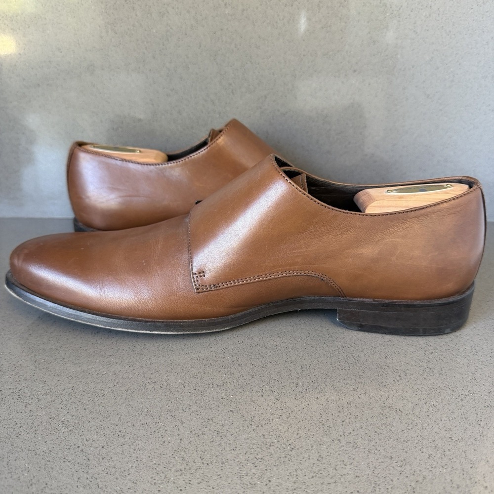Hugo Boss Double Monk Strap Dress Shoes Mens 11 Brown Leather Buckle - Picture 3 of 16